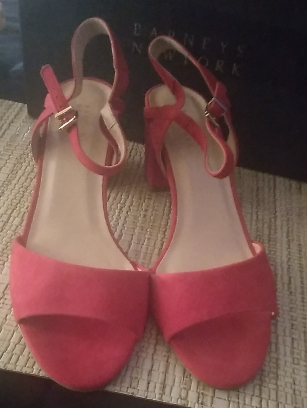 Barneys New York Red Open-Toe Block Heel Sandals